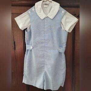 Vintage Imps Boy Light Blue & White Stripped Romper & Shirt 4